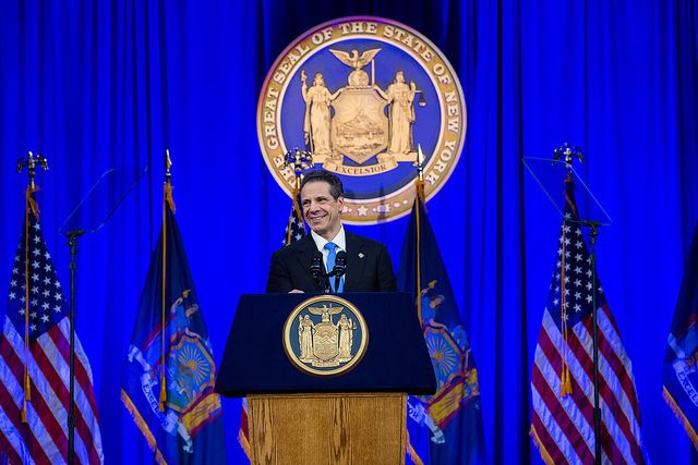 Governor Andrew Cuomo on stage in 2020.